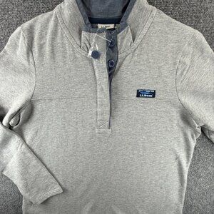 NWOT LL Bean Large Petite Gray Pullover 1/4 Button Sweatshirt 501540 All Cotton